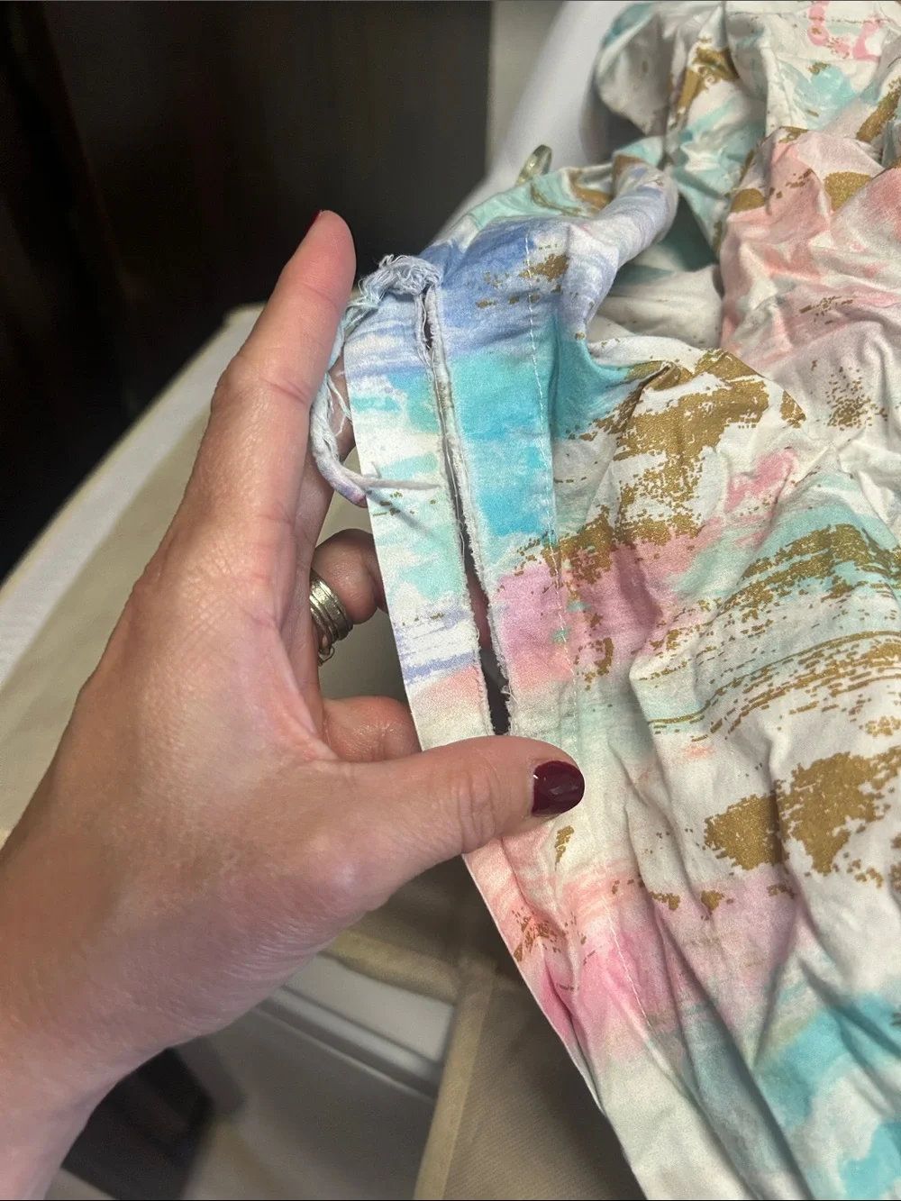 Pottery Barn Teen Pastel Watercolor Duvet Cover with Gold Accents
